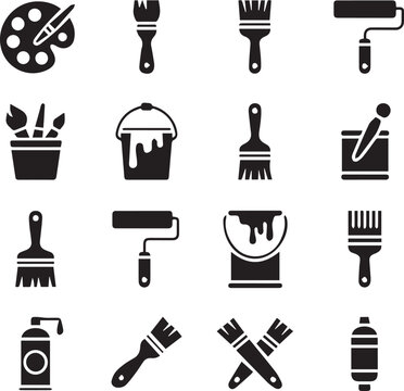 paintbrush icon collection painting tools palette roller spray vector