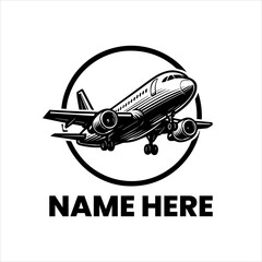 Airplane in Flight with Circle Frame Logo Template for Aviation Industry or Travel Agency