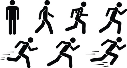 Running and Walking Stick Figures in Various Poses for Dynamic Illustrations and Animations 