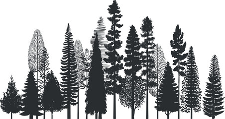 Fototapeta premium Silhouette vector illustration of various tree species for nature-themed design projects and environmental concepts