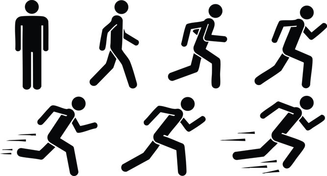 Running and Walking Stick Figures in Various Poses for Dynamic Illustrations and Animations 