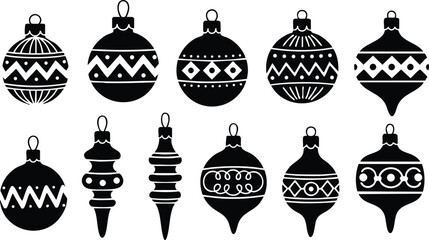 Naklejka premium Christmas ornaments collection featuring various designs and shapes for holiday decoration and crafting projects 