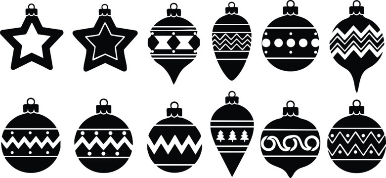 Christmas ornament vector designs featuring various shapes and patterns for festive decoration 