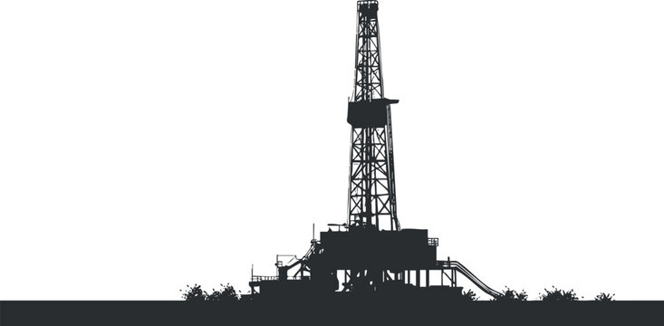 Silhouette vector illustration of an oil drilling rig in a minimalist style for energy and industrial design projects