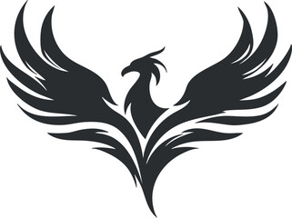 Obraz premium Black silhouette of a mythical phoenix with outstretched wings symbolizing rebirth and power.