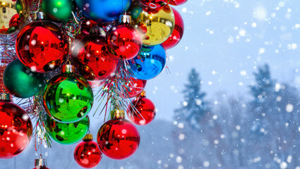 Christmas Baubles in Beautiful Colours Background Copyspace