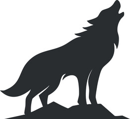 Naklejka premium Silhouette of a howling wolf standing on a hill, representing wildlife and nature.