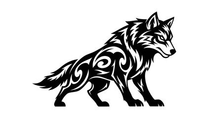 Stylized tribal wolf tattoo design vector illustration.