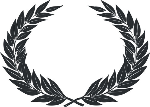 Black and white laurel wreath symbolizing victory, achievement, and honor in classic design.