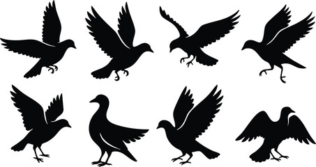 Obraz premium Various bird silhouettes showcasing different flying poses for creative projects and designs 