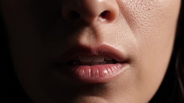 Close-Up of a Woman's Face, Expressive Mouth