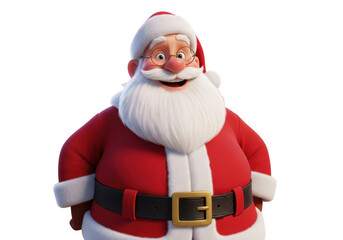 A cheerful 3d rendering of santa claus wearing his traditional red suit and hat with a thick white beard, isolated on transparent background