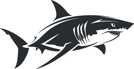 Obraz premium Black and white silhouette of a shark with sharp features, illustrating marine wildlife.