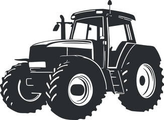 Obraz premium Black and white silhouette illustration of a tractor, emphasizing agriculture and farming machinery.