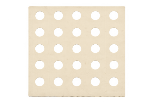 Vintage perforated card with circular holes forming a grid pattern, information technology concept, transparent background