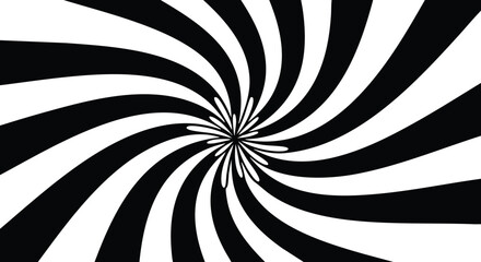 Black and white spiral pattern creating a mesmerizing optical illusion effect in vector art format 