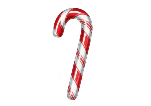 Classic red and white striped candy cane illustration isolated on transparent background for holiday and christmas celebration
