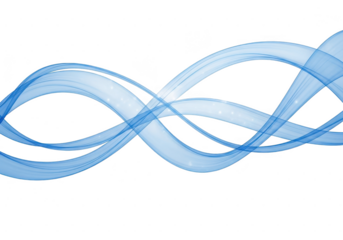 Abstract blue wave flow line design element isolated on transparent background, representing smooth motion, energy, or digital data stream
