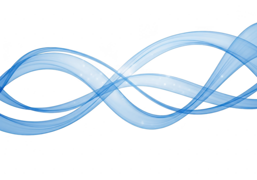 Abstract blue wave flow line design element isolated on transparent background, representing smooth motion, energy, or digital data stream