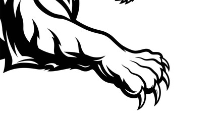 Powerful Tiger Paw with Sharp Claws in Black and White.