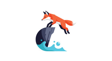 Fox leaping from a cliff into water