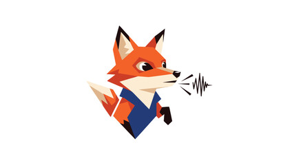 Obraz premium Geometric orange fox with a blue collar speaking into sound waves