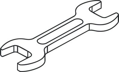 Outline vector illustration of a wrench tool designed for mechanical and engineering applications