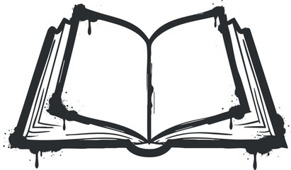 Stylized black and white vector illustration of an open book, ideal for educational and literary design projects