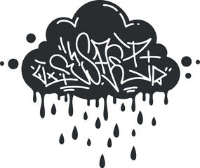 Stylized black graffiti cloud vector illustration with dripping elements, ideal for urban art projects and design applications