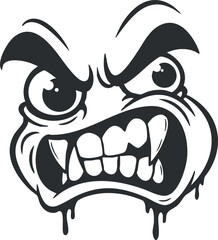Bold cartoon vector illustration of an angry emoticon face expressing rage and frustration for design projects.