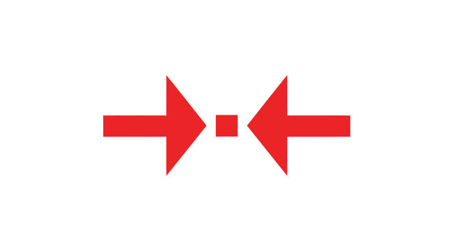 Two red arrows, pointing inward, connected by a small red square, all on a white background