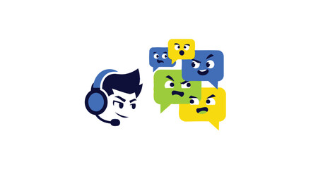 Cartoon gamer with headset facing angry speech bubbles