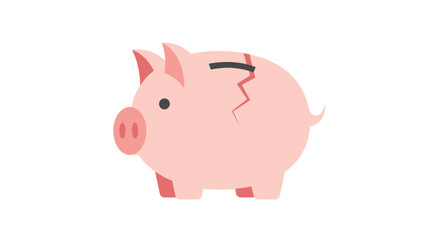 Pink piggy bank with a crack