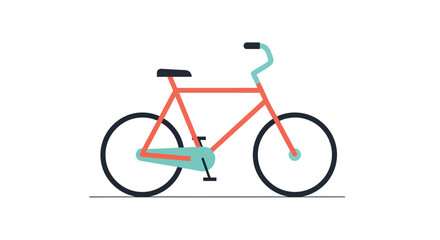 Graphic bicycle with coral frame, black wheels, aqua accents