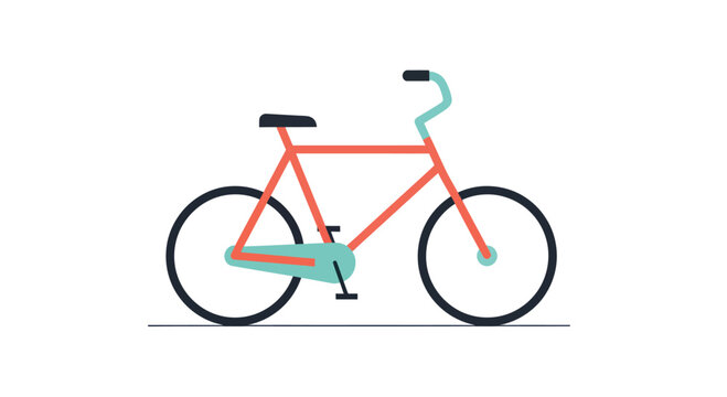 Graphic bicycle with coral frame, black wheels, aqua accents