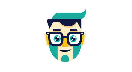 Graphic flat illustration of a face with teal hair and glasses