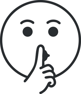 Minimalist black and white vector illustration of a shushing emoji gesture for communication and social media design