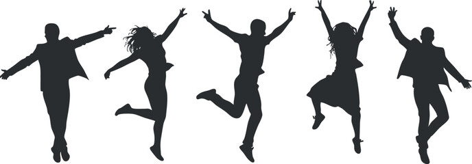 Dynamic silhouette vector illustration of joyful people dancing, perfect for celebration and lifestyle design projects