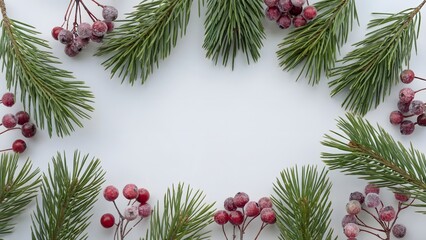 Festive winter greenery and frosted berries creating a beautiful seasonal border, perfect for holiday cards and warm greetings this Christmas season