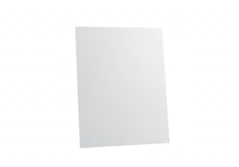 Blank white rectangular sheet of paper or cardstock angled slightly against a pure transparent background, perfect for copy space or mockup