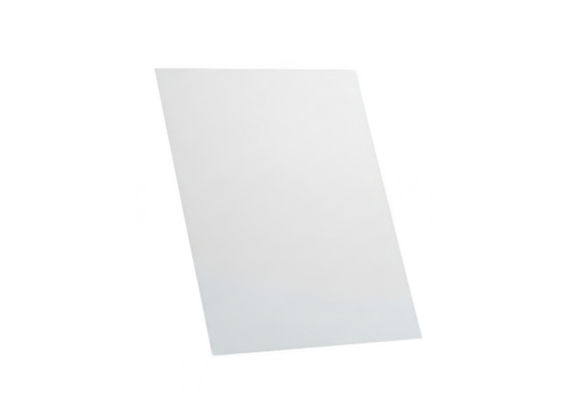 Blank white rectangular sheet of paper or cardstock angled slightly against a pure transparent background, perfect for copy space or mockups