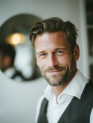 Portrait of a man and his reflection in the mirror