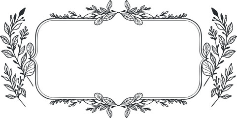 Elegant black and white vector illustration of a decorative floral border frame for invitations and labels