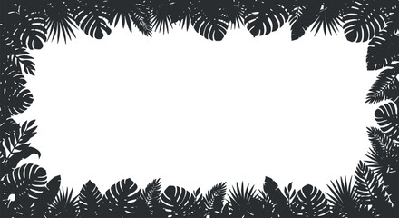 Fototapeta premium Tropical foliage silhouette vector illustration forming a decorative border for design projects and nature-themed artwork
