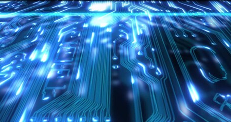 CPU Microchip with Holographic Circuit – Futuristic Tech Background (4K) Macro CGI of a CPU on a circuit board with a holographic HUD of glowing lines, nodes, and data pulses radiating from the chip. - Powered by Adobe