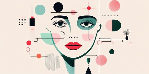 A stylized abstract portrait with geometric elements and vibrant, colorful accents