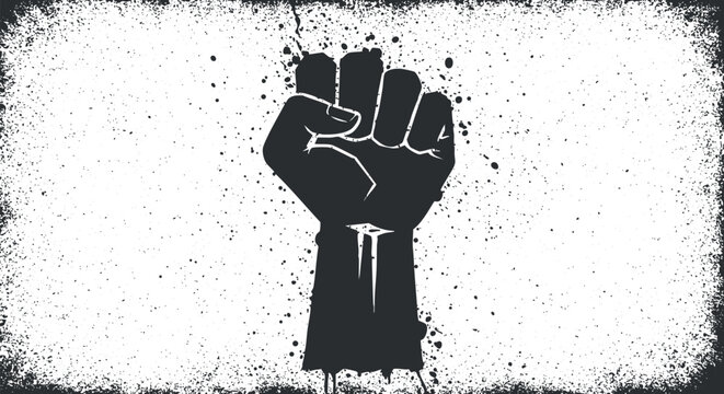 Bold vector illustration of a raised fist symbolizing strength and solidarity in a grunge art style - Powered by Adobe