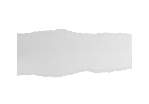 Torn strip of white paper with rough, uneven edges, isolated on transparent background for easy design integration - Powered by Adobe