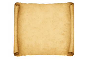 Blank vintage parchment scroll unrolling, offering copy space on aged old paper texture, transparent background