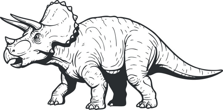 Outline vector illustration of a triceratops dinosaur, perfect for educational materials and children's designs